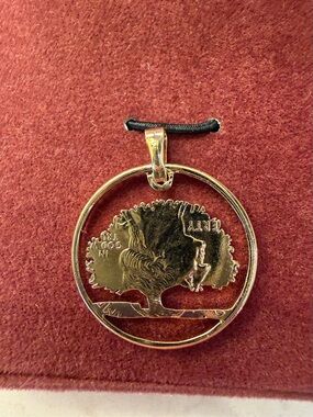 Gold Tree of Life Coin Pendant Connecticut State Quarter Vintage